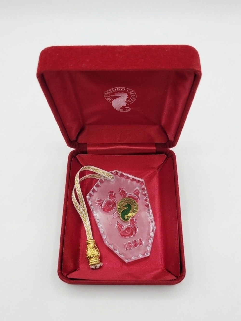 Vintage 1986 Waterford Crystal Ornament Three French Hens Songs of Christmas Box